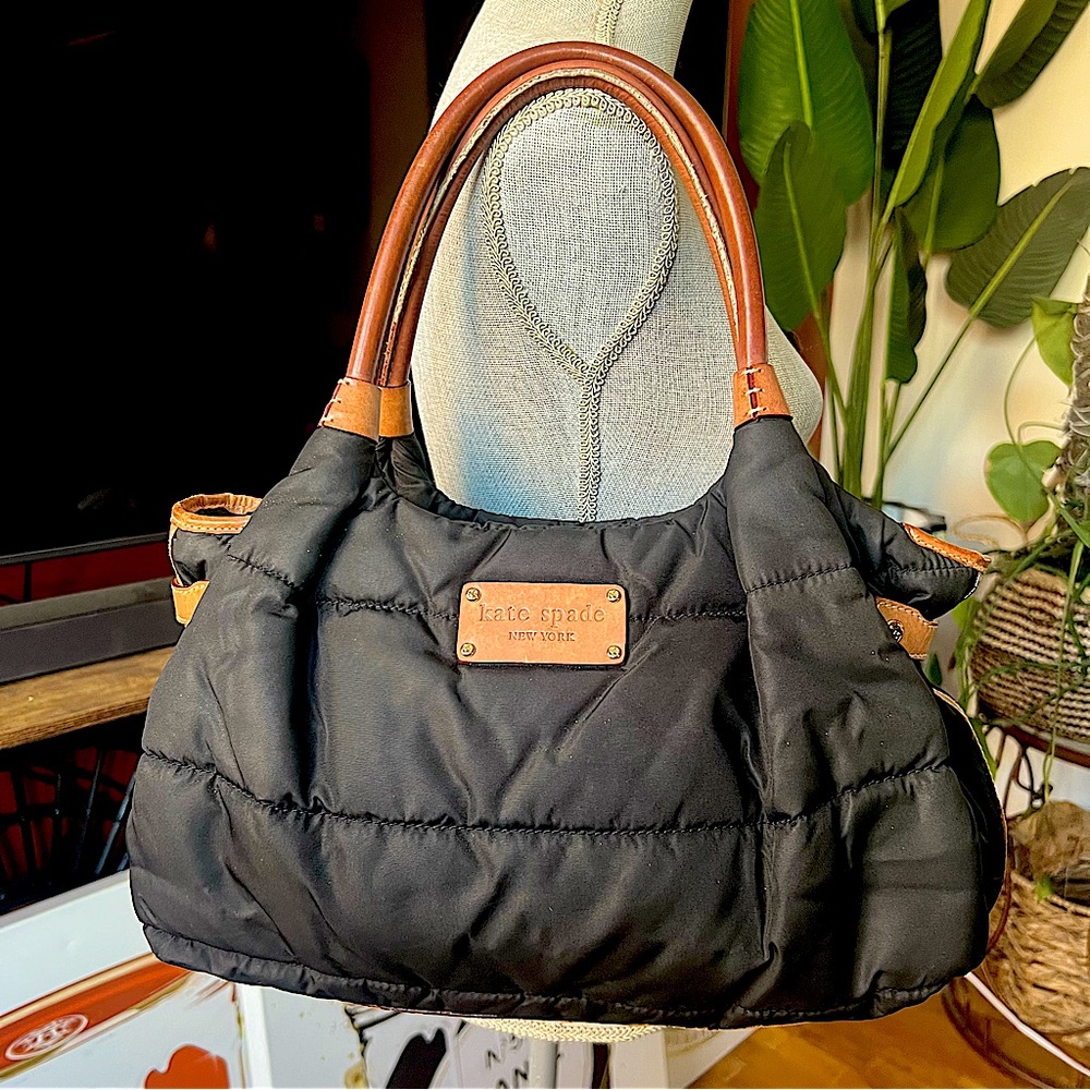 Kate Spade Black Quilted Shoulder Bag with Brown Accents rare
